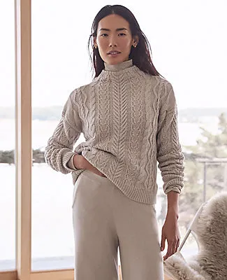 Ann Taylor Haven Well Within Organic Cotton Cable Mock Neck Sweater sold by Ann Taylor product image thumbnail 3