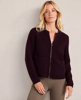 Ann Taylor Haven Well Within Cashmere Shaker Bomber Sweater Jacket sold by Ann Taylor