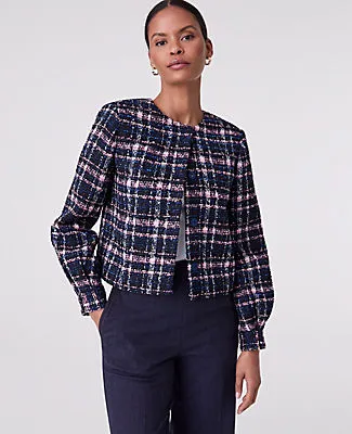 Ann Taylor The Crew Neck Jacket in Plaid Tweed sold by Ann Taylor product image thumbnail 3