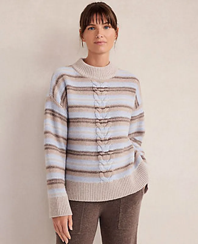 Ann Taylor Haven Well Within Wool Blend Cable Stripe Crewneck Sweater sold by Ann Taylor
