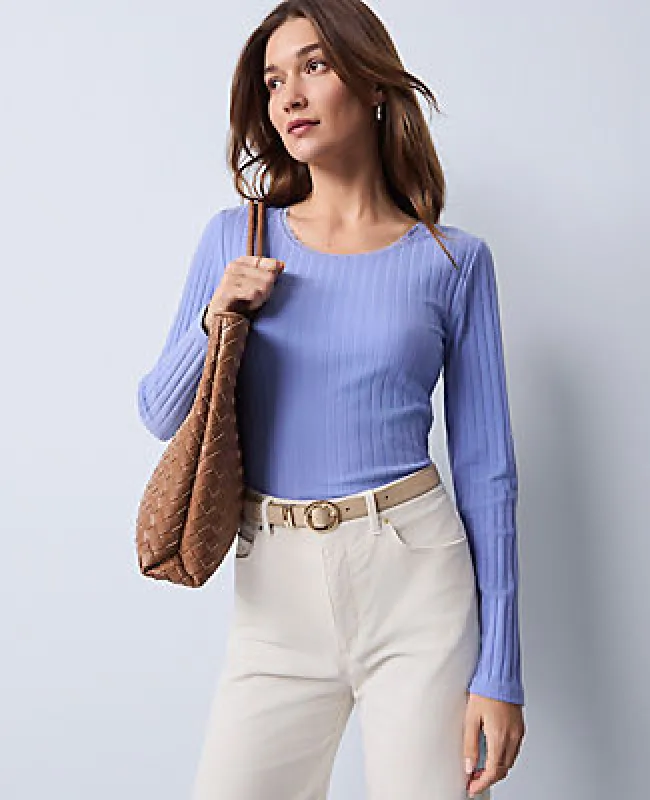 Ann Taylor Petite Weekend Collection Lace Trim Pointelle Top sold by Ann Taylor