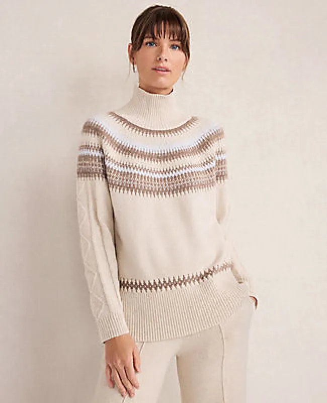 Ann Taylor Haven Well Within Organic Cotton Blend Fair Isle Cable Mock Neck Sweater sold by Ann Taylor