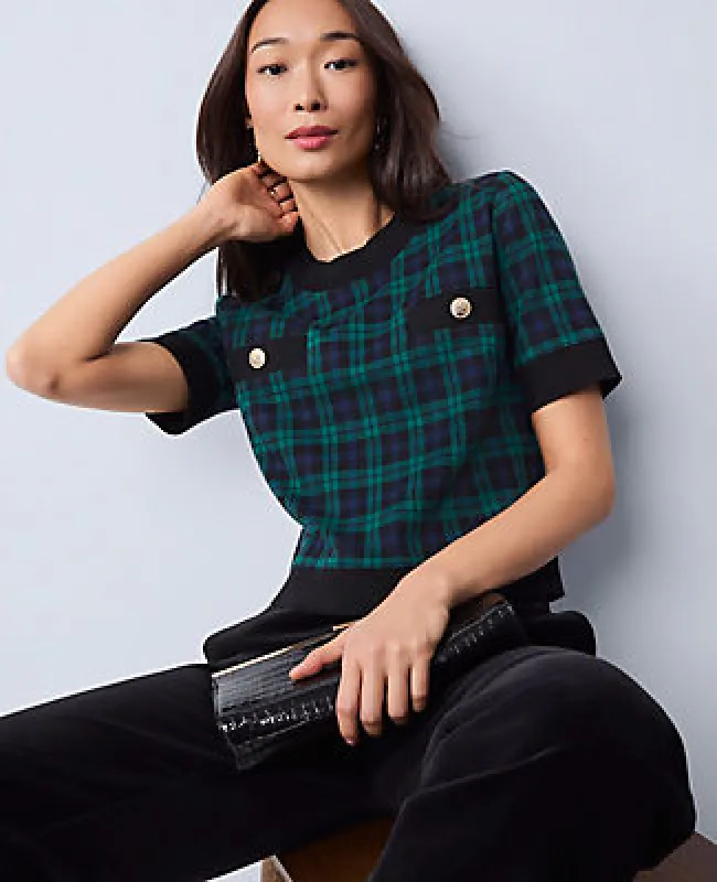Ann Taylor Plaid Sweater Trim Top sold by Ann Taylor