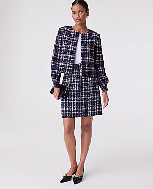 Ann Taylor The Crew Neck Jacket in Plaid Tweed sold by Ann Taylor