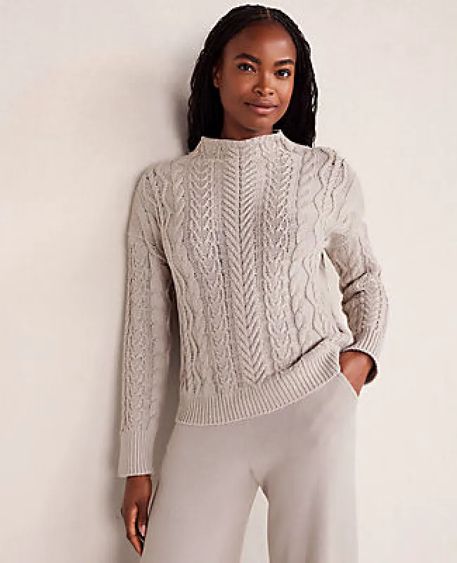 Ann Taylor Haven Well Within Organic Cotton Cable Mock Neck Sweater sold by Ann Taylor