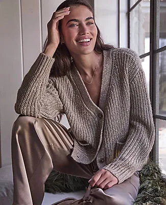Ann Taylor Haven Well Within Lurex Blend Shaker Stitch Cardigan sold by Ann Taylor product image thumbnail 4