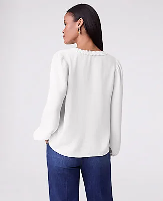 Ann Taylor Bobble Trim V-Neck Blouse sold by Ann Taylor product image thumbnail 2