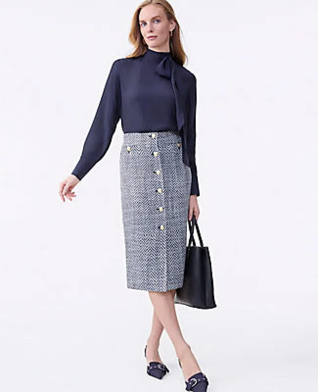Ann Taylor Tweed Button Front Pencil Skirt sold by Ann Taylor