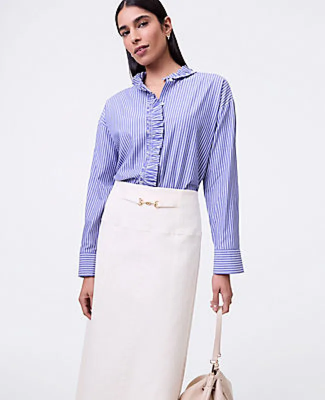 Ann Taylor Striped Ruffle Shirt sold by Ann Taylor