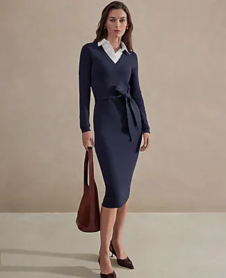 Ann Taylor Layered Belted Sweater Midi Dress sold by Ann Taylor product image thumbnail 4