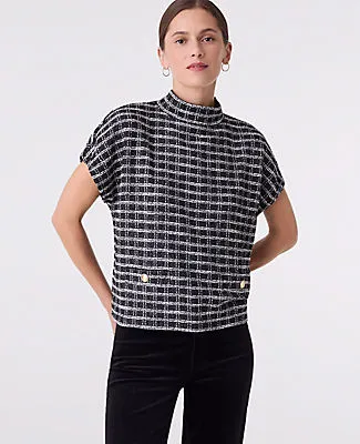 Ann Taylor Plaid Tweed Mock Neck Top sold by Ann Taylor