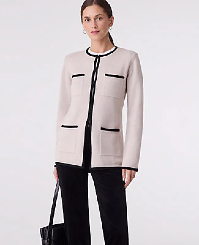 Ann Taylor Contrast Trim Sweater Jacket sold by Ann Taylor