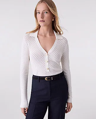 Ann Taylor Pointelle Polo Sweater sold by Ann Taylor product image thumbnail 3