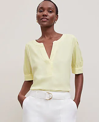 Ann Taylor Petite Half Sleeve Linen Blend Popover Top sold by Ann Taylor