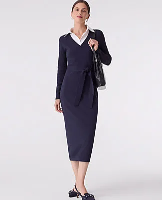 Ann Taylor Petite Layered Belted Sweater Midi Dress sold by Ann Taylor product image thumbnail 3