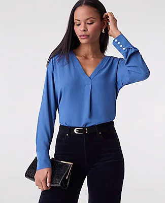 Ann Taylor Mixed Media Pleat Front Top sold by Ann Taylor