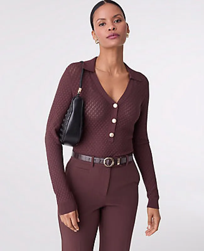 Ann Taylor Pointelle Polo Sweater made by Ann Taylor
