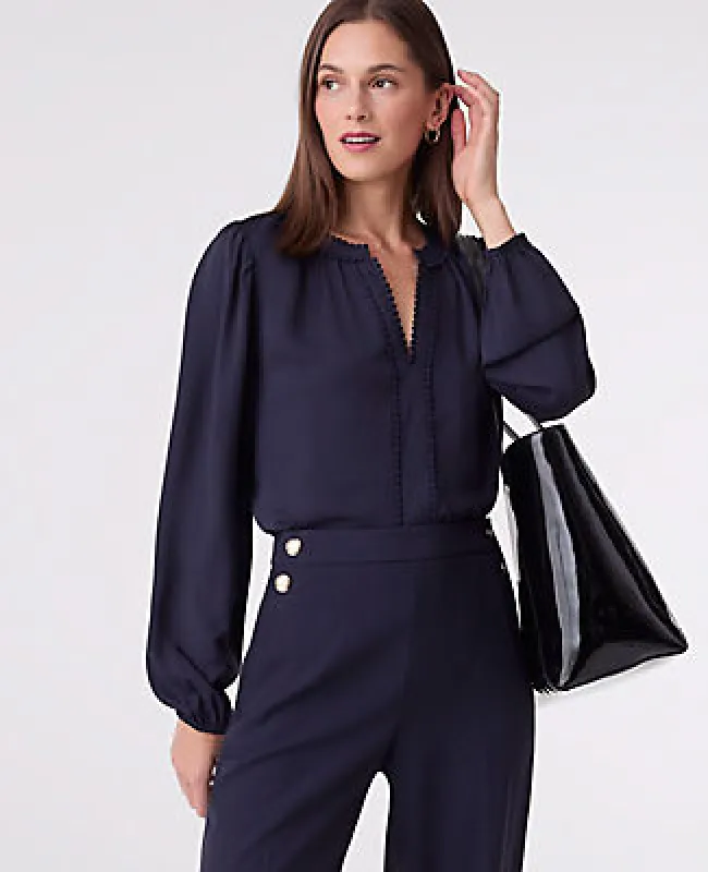 Ann Taylor Petite Bobble Trim V-Neck Blouse sold by Ann Taylor