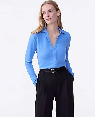 Ann Taylor Split Neck Button Down Shirt sold by Ann Taylor
