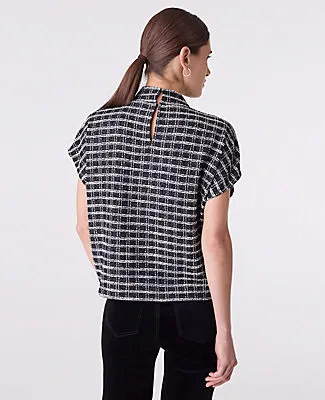 Ann Taylor Plaid Tweed Mock Neck Top sold by Ann Taylor product image thumbnail 2