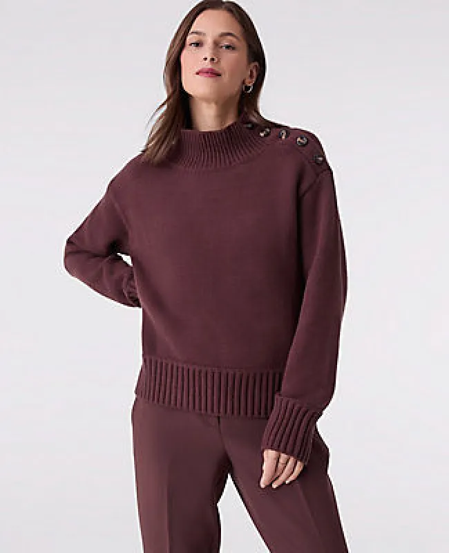 Ann Taylor Button Mock Neck Sweater sold by Ann Taylor