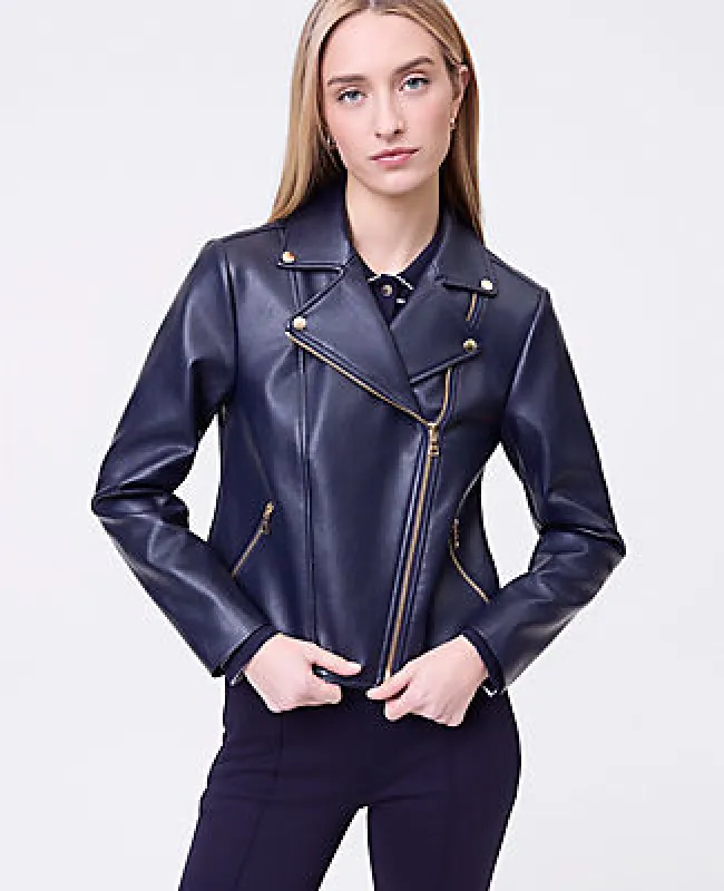Ann Taylor Weekend Collection Fitted Moto Jacket in Faux Leather sold by Ann Taylor