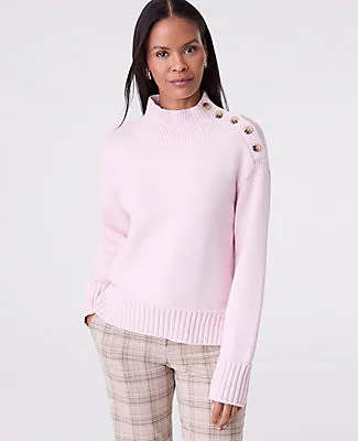 Ann Taylor Petite Button Mock Neck Sweater sold by Ann Taylor