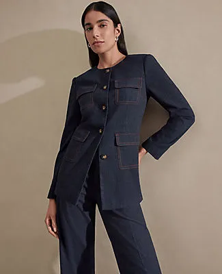 Ann Taylor The Petite Long Crew Neck Jacket in Denim sold by Ann Taylor product image thumbnail 4