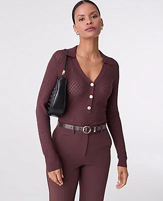 Ann Taylor Pointelle Polo Sweater sold by Ann Taylor