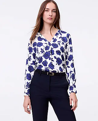 Ann Taylor Floral Mixed Media Pleat Front Top sold by Ann Taylor