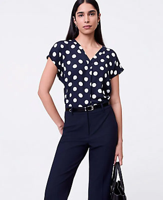 Ann Taylor Dotted Mixed Media Pleat Front Top sold by Ann Taylor