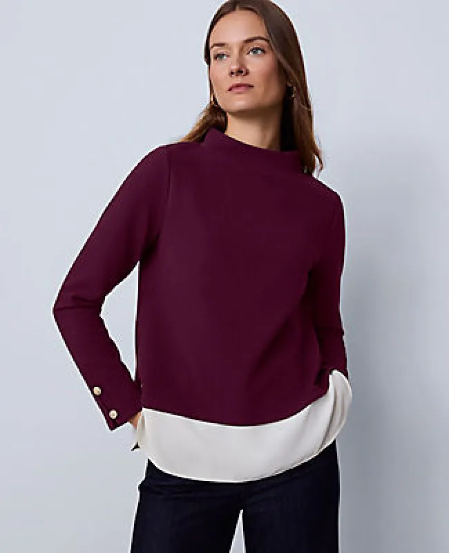 Ann Taylor Mixed Media Mock Neck Top sold by Ann Taylor