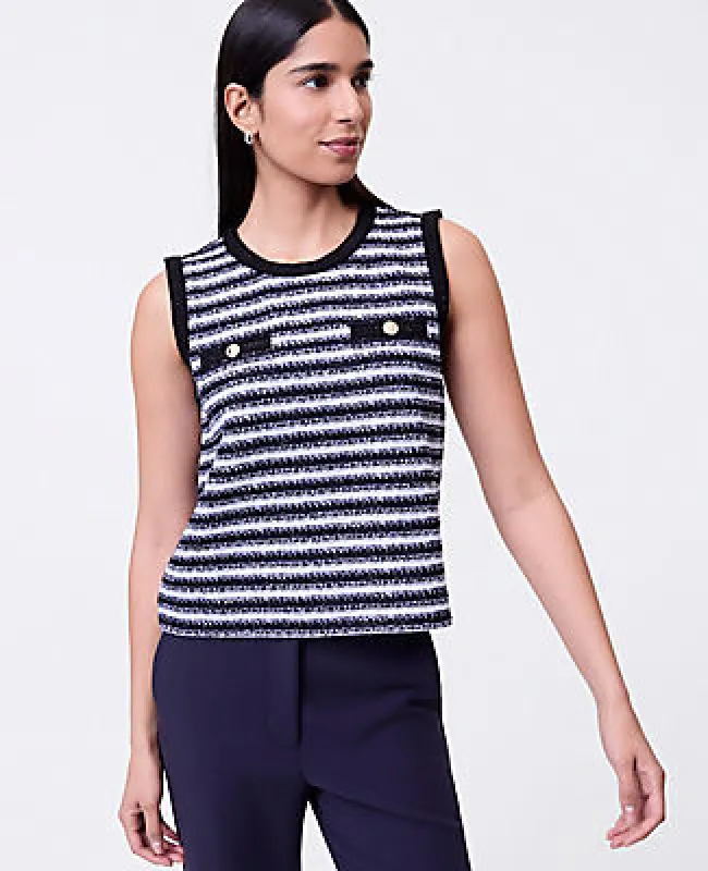 Ann Taylor Striped Tweed Trim Top sold by Ann Taylor