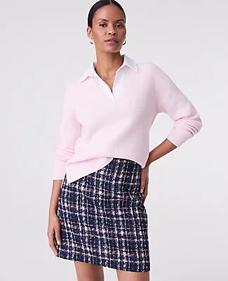 Ann Taylor Petite Collared Mixed Media Sweater sold by Ann Taylor
