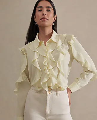 Ann Taylor Petite Ruffle Button Down Shirt sold by Ann Taylor product image thumbnail 3