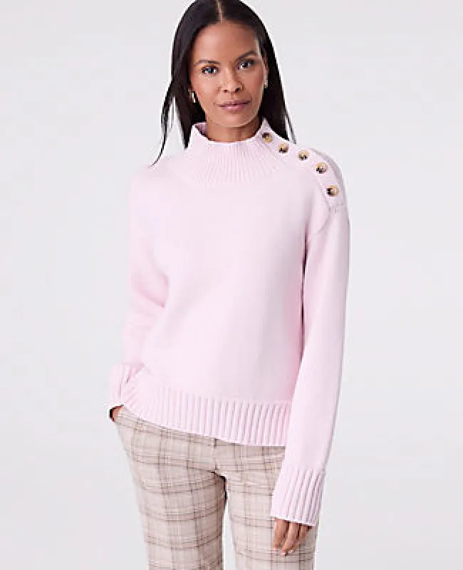 Ann Taylor Button Mock Neck Sweater sold by Ann Taylor