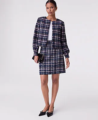 Ann Taylor The Petite Crew Neck Jacket in Plaid Tweed sold by Ann Taylor product image thumbnail 3