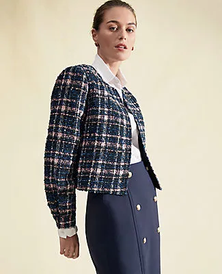 Ann Taylor The Petite Crew Neck Jacket in Plaid Tweed sold by Ann Taylor product image thumbnail 4