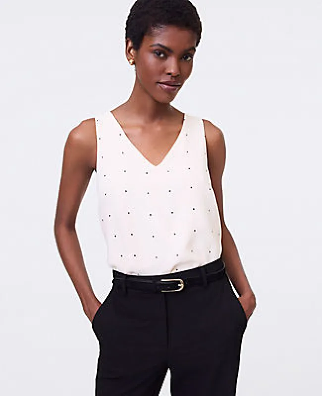 Ann Taylor Dotted Mixed Media V-Neck Shell Top sold by Ann Taylor