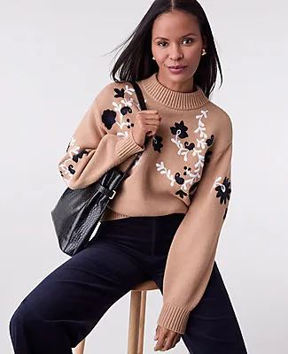 Ann Taylor Petite Embroidered Floral Mock Neck Sweater sold by Ann Taylor product image thumbnail 4