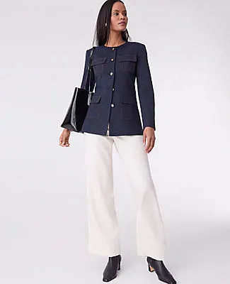 Ann Taylor The Long Crew Neck Jacket in Denim sold by Ann Taylor product image thumbnail 3