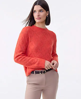 Ann Taylor Pointelle Crew Neck Sweater sold by Ann Taylor
