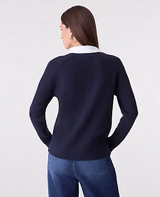 Ann Taylor Collared Mixed Media Sweater sold by Ann Taylor product image thumbnail 2