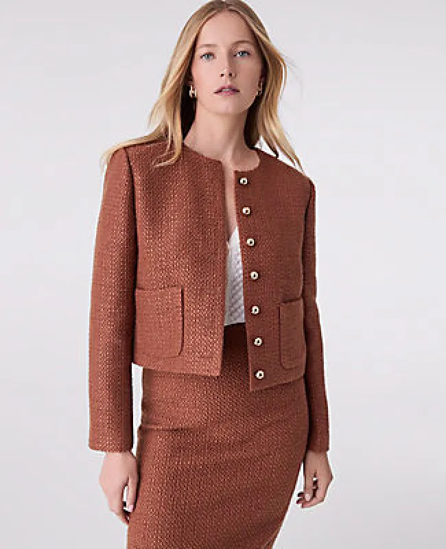 Ann Taylor The Petite Crew Neck Jacket in Tweed sold by Ann Taylor