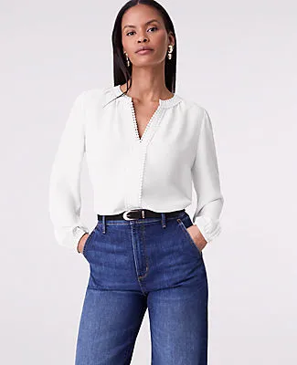 Ann Taylor Petite Bobble Trim V-Neck Blouse sold by Ann Taylor product image thumbnail 3