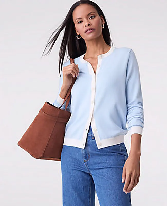 Ann Taylor Petite Contrast Trim Ann Cardigan sold by Ann Taylor
