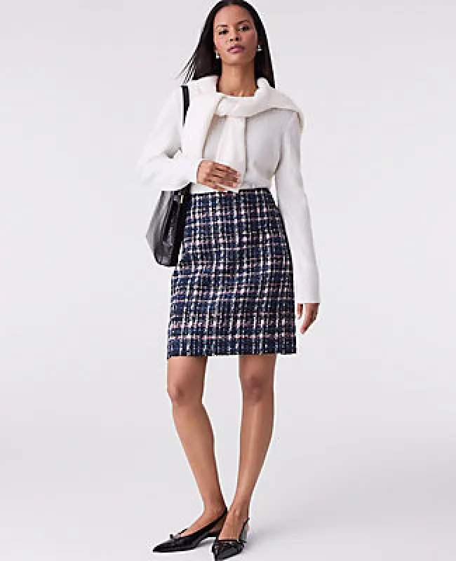 Ann Taylor Petite Plaid Tweed A-Line Skirt sold by Ann Taylor