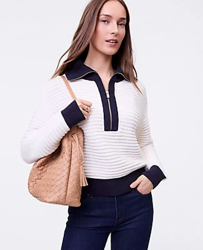 Ann Taylor Weekend Collection Striped Half-Zip Sweater made by Ann Taylor