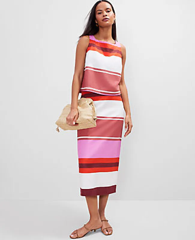 Ann Taylor Striped Linen Blend Clean Midi Skirt sold by Ann Taylor