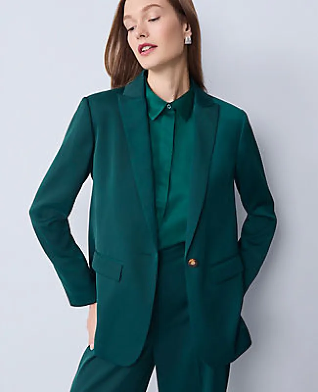 Ann Taylor The Petite Fitted Long Blazer in Satin sold by Ann Taylor
